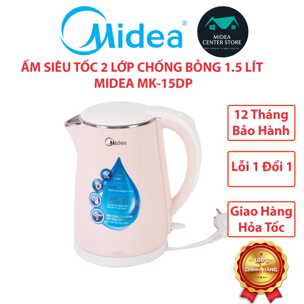 [Chính hãng] Bình siêu tốc MIDEA MK-15DP PINK 1.5L chinh hãng, bảo hành 12 tháng , lỗi đổi mới trong 7 ngày