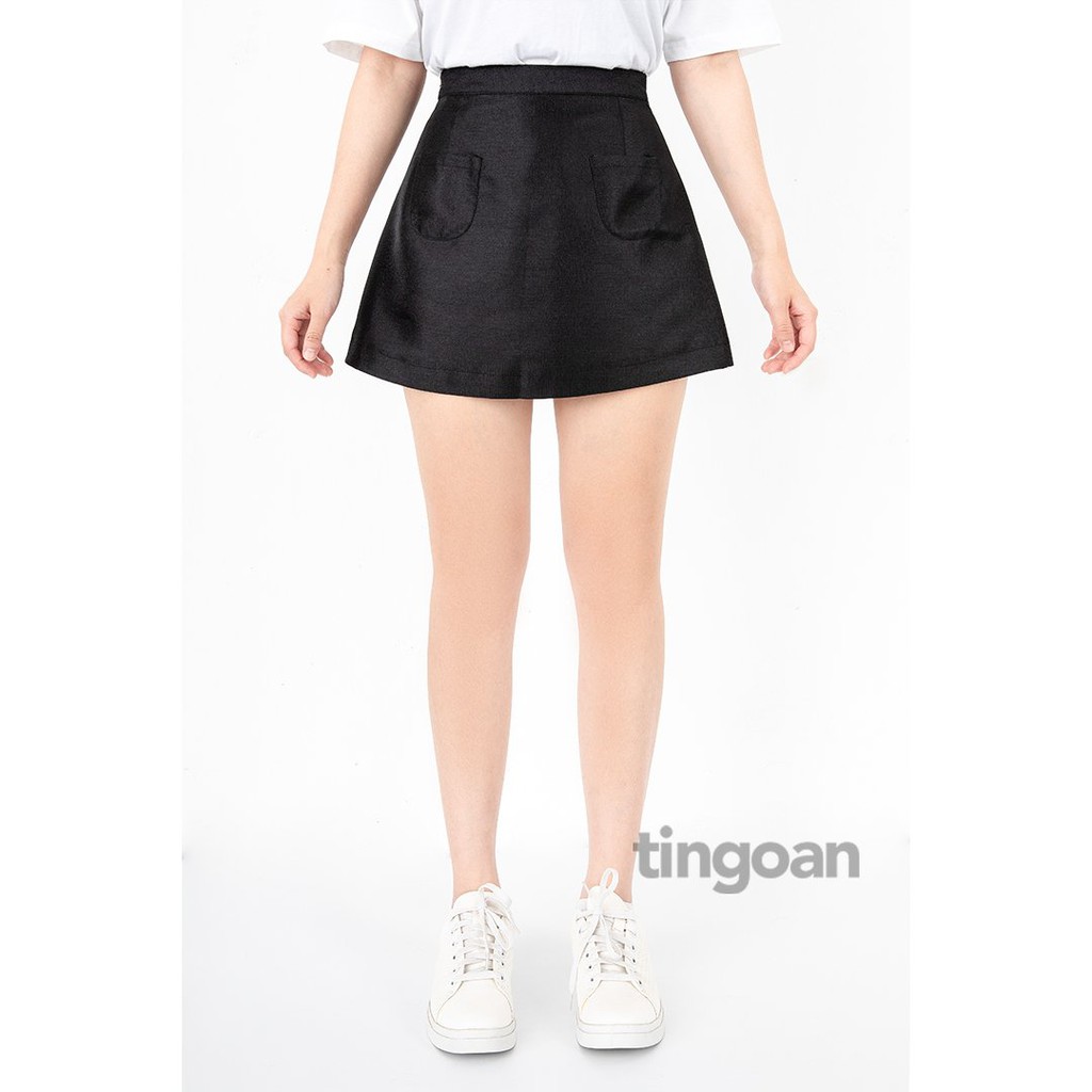 Chân váy chất liệu tafta giấy form chữ A 2 túi trước đen tingoan BADDIE SKIRT/BL (có quần trong)