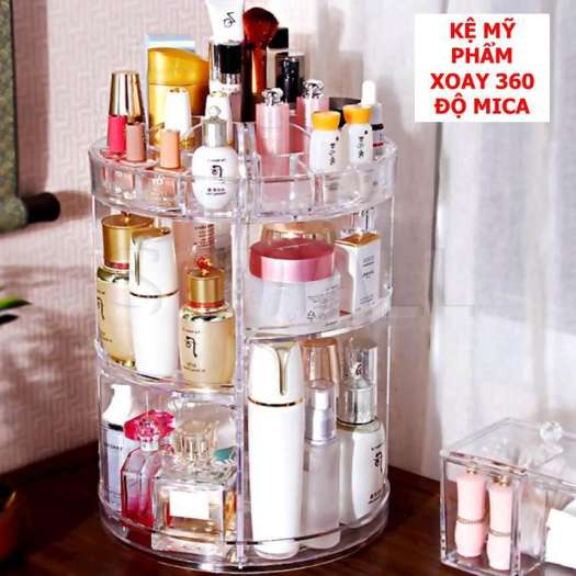 Kệ Mỹ Phẩm, Trang Điểm Xoay 360 Độ Mica Loại To