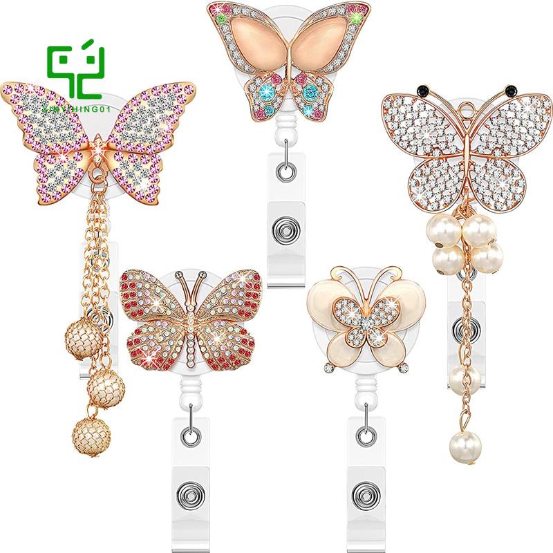Bộ 5 Giá Đỡ Bảng Tên Có Thể Thu Gọn Đính Đá Hình Bướm Lấp Lánh Kèm Kẹp Tiện Dụng Cho Y Tá