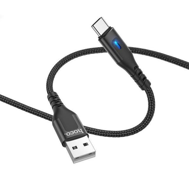 Cáp sạc nhanh 3A Hoco DU08 Type-C vải dù chống đứt có đèn Led cho Android dài 1M