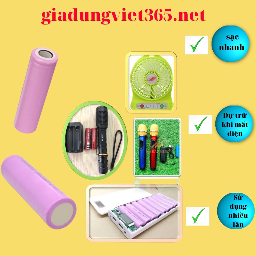 Pin 18650 mới 100% dùng cho quạt sạc đèn pin, máy nghe nhạc, mic, loa