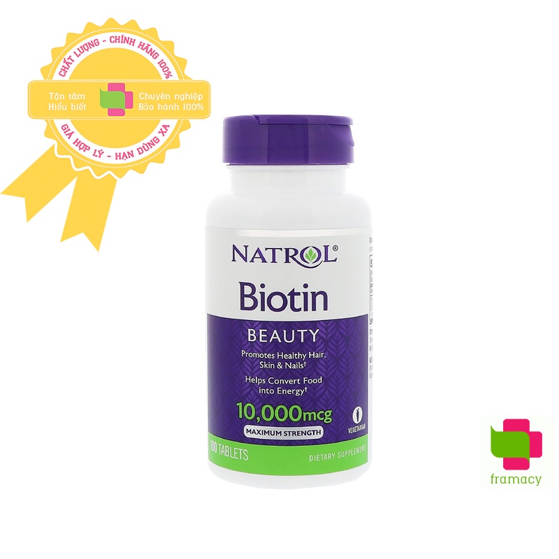 Viên uống Natrol Biotin 10000mcg, USAhỗ trợ mọc tóc