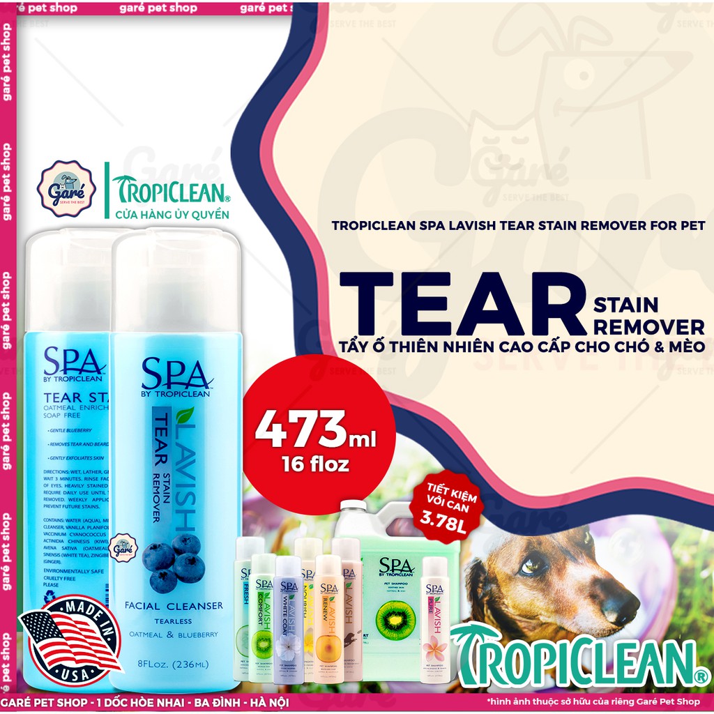 Vệ sinh vùng mắt và mặt, tẩy ố Tear Stain Remover cho Chó Mèo TropiClean - TropiClean SPA Tear Stain Remover for pets