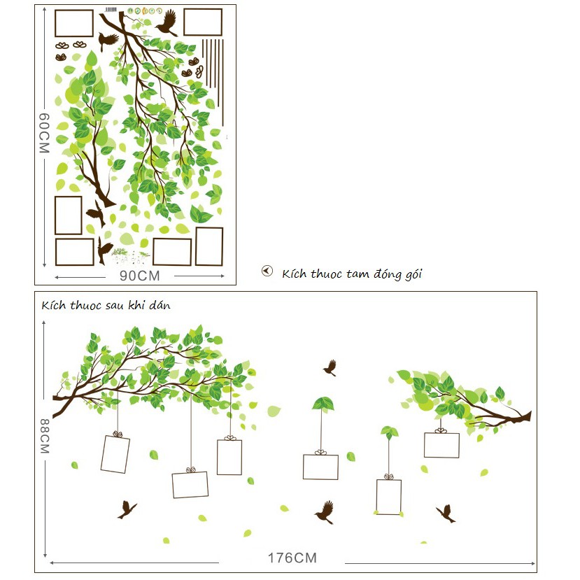 Decal dán tường Cành treo ảnh - khung ảnh dán tường trang trí phòng ngủ AmyShop