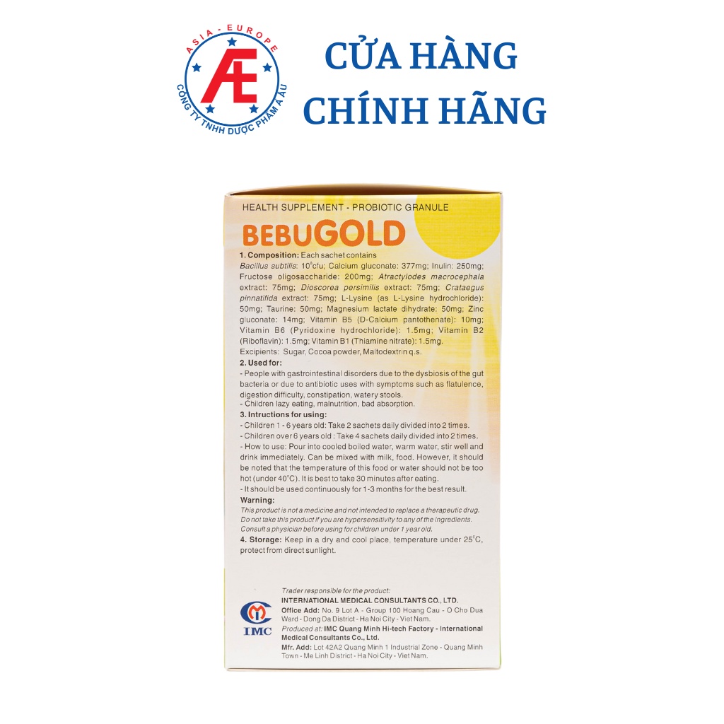 Bebugold hỗ trợ tăng cường tiêu hóa giúp ăn ngon hấp thu tốt hộp 15 gói DƯỢC PHẨM Á ÂU