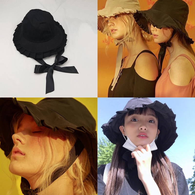Nón Tai Bèo Vải Satin Phối Ruy Băng Thắt Nơ Xinh Xắn Thời Trang Đi Biển Mùa Hè