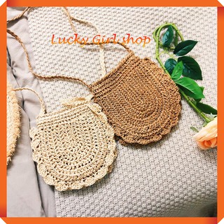 [HOT TREND] Túi Cói Handmade Hình Bầu Viền Sò Xinh Xắn Phong Cách Hàn Quốc Size 21*20*2cm - Lucky Girl shop NHA TRANG