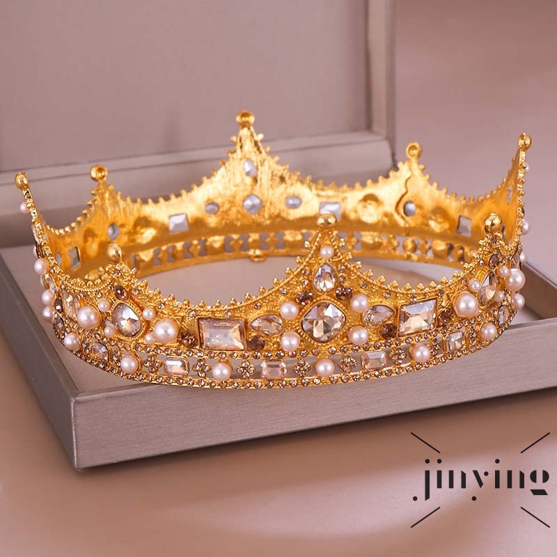 GETNOIVAS Vương miện đính hạt đá ngọc trai lấp lánh phong cách cổ điển dành cho nữ