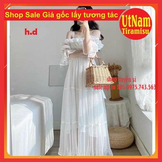 [HÀNG SẴN] Váy công chúa trễ vai ren ulzzang có ảnh thật sp ♥️Váy tiểu thư dáng dài Vintage