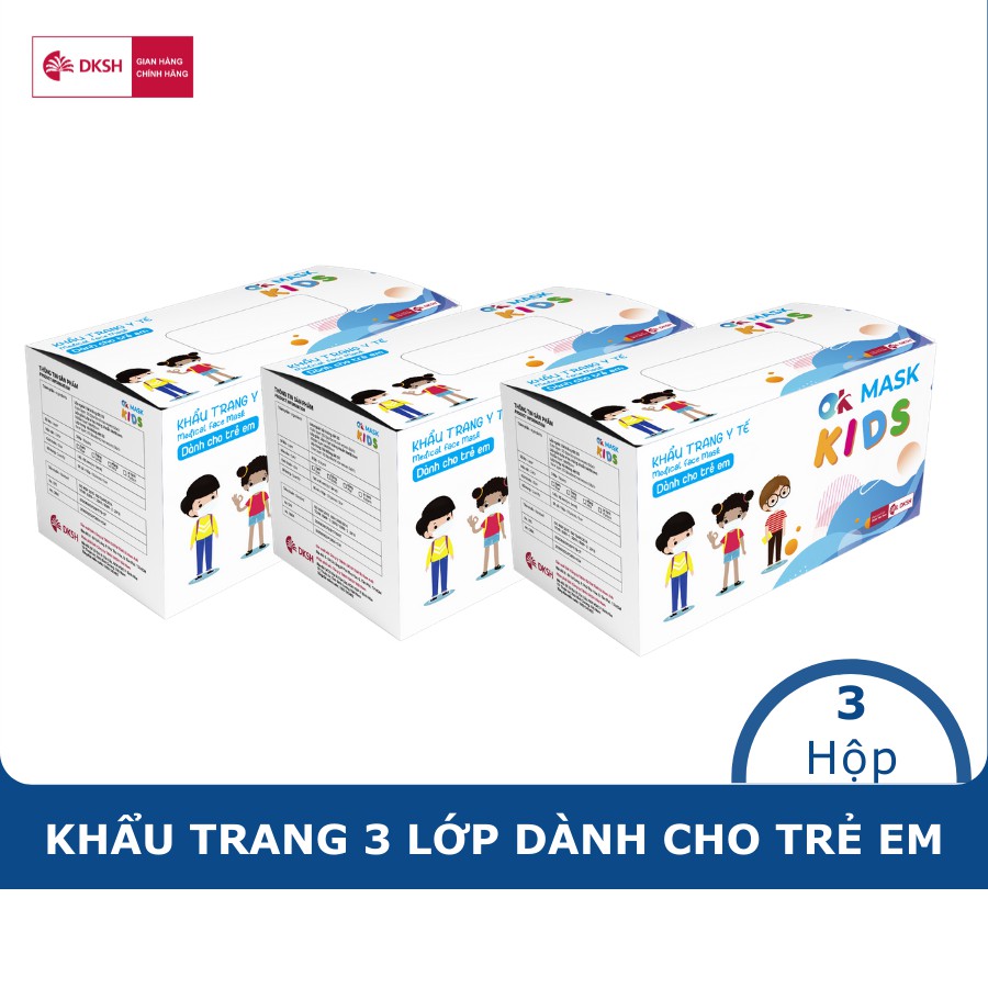 Combo 3 Hộp Khẩu Trang Y Tế Cao Cấp Kháng Khuẩn Ok Mask Màu Trắng Dành Cho Bé, Chất Liệu Mềm Mại,  Không Gây Kích Ứng