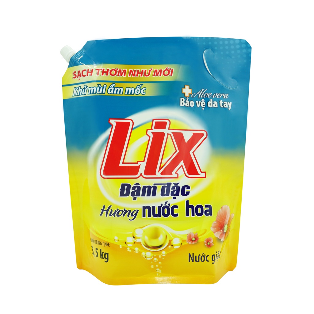 Nước giặt Lix đậm đặc hương nước hoa túi 3.5Kg sạch thơm như mới khử mùi nấm mốc NGH07 nước giặt bảo vệ da tay