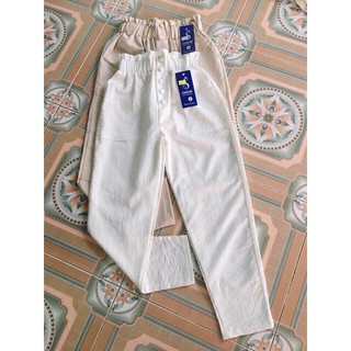Sỉ quần baggy đính 4 cúc vải đũi xước Hàn