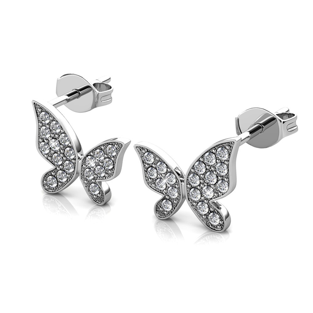 Khuyên tai bạc nữ Cecy cánh bướm đôi nạm đá xinh xắn 185-WG
