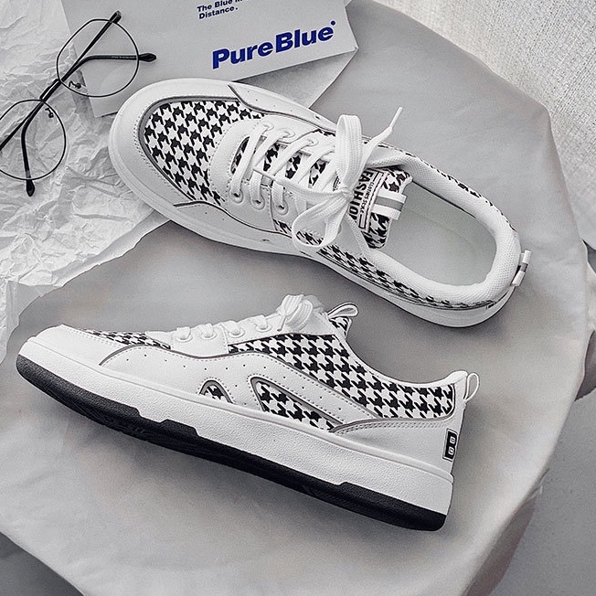 Giày Thể Thao Kẻ Caro Dành Cho Nam Hàng Quảng Châu -  Phối Sọc Kẻ Có Phản Quang Chất Da phối vải canvas