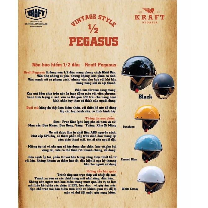 Nón bảo hiểm 1/2 Kraft Pegasus vintage