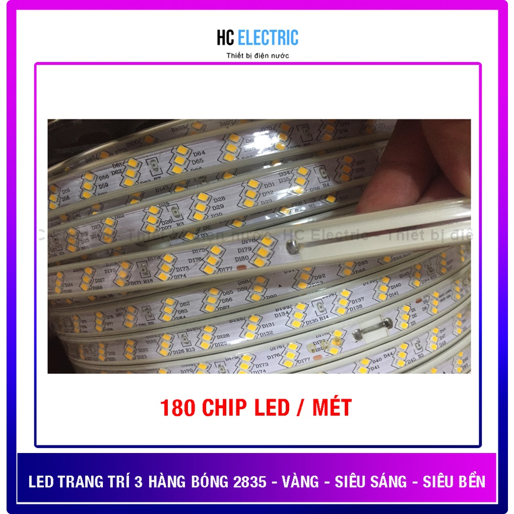 Đèn Led Dây 2835 - 3 HÀNG BÓNG XÉO -180 CHIP LED/mét- siêu sáng siêu tiết kiệm-[Combo 30 mét tặng 1 nguồn]