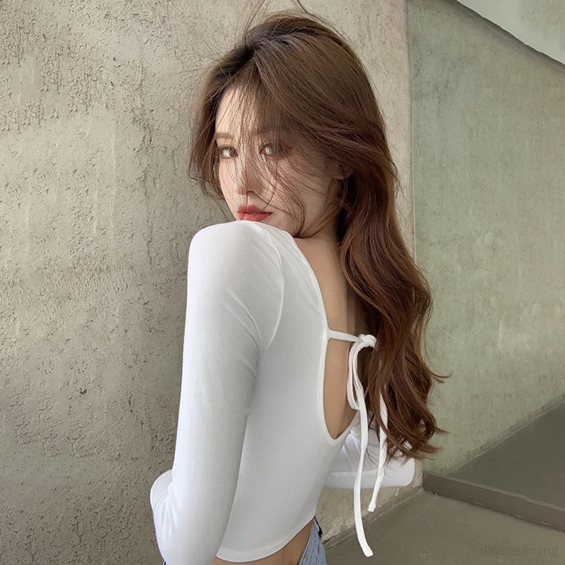 Áo Croptop Cổ Vuông Hở Lưng Cột Dây Phong Cách Hàn Quốc Thời Trang Quyến Rũ Cho Nữ