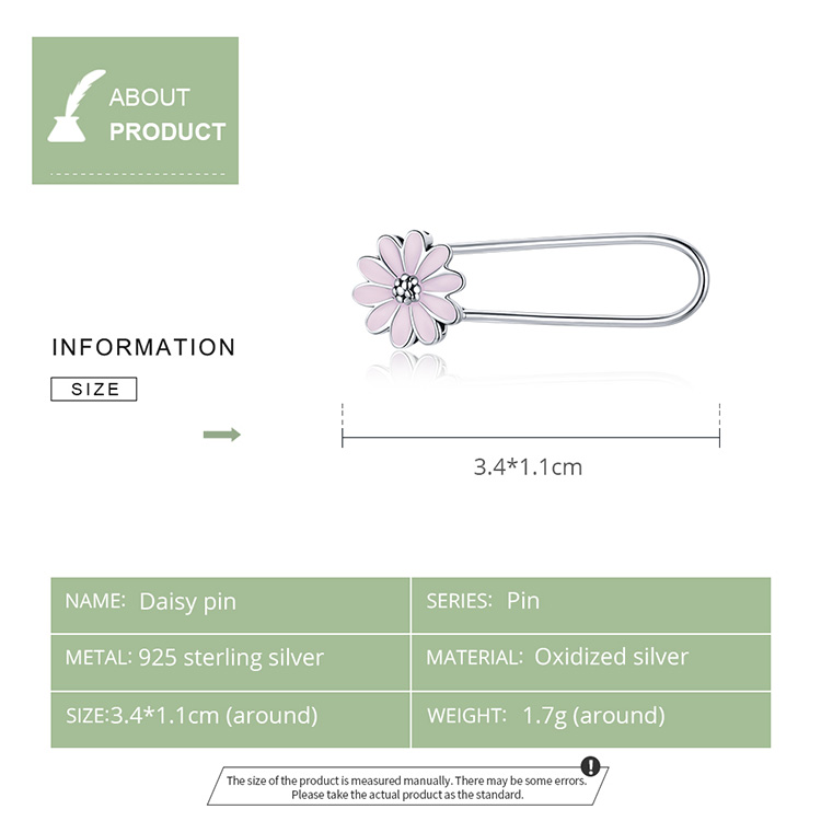 Ghim cài BAMOER BSX004 bạc 925 mặt kiểu hoa cúc thời trang