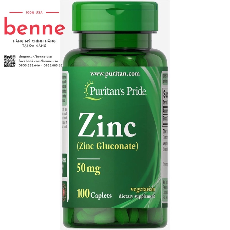 Viên uống bổ sung kẽm Zinc Gluconate tăng cường sức đề kháng Puritan's Pride 100 viên của Mỹ