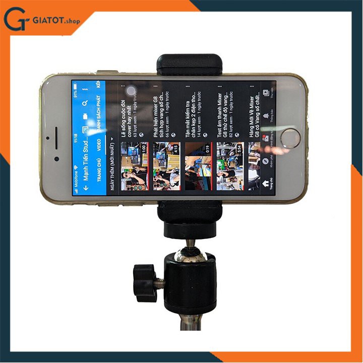 Trụ bi cầu xoay 360 và đầu kẹp điền thoại 2 đầu dành cho các loại tripod chân đèn livestream