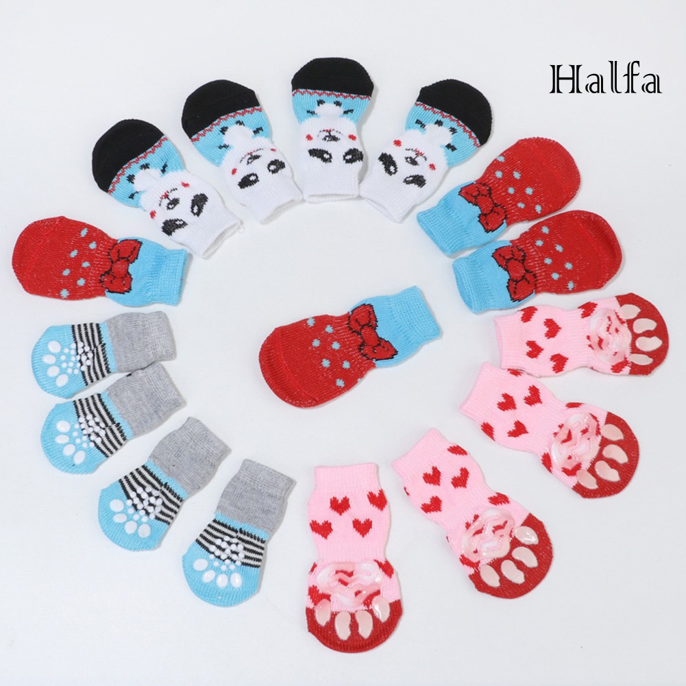 Set 4 Đôi Tất Cotton Chống Trượt Họa Tiết Giáng Sinh Cho Thú Cưng