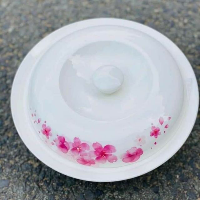 THỐ SỨ HOA ANH ĐÀO CÓ NẮP☘️Thố sứ trắng có nắp có đường kính 24cm to chà bá☘️Được làm từ chất liệu men và gốm