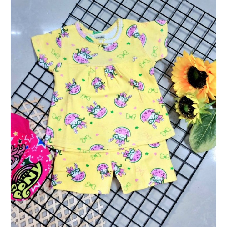 Bộ tay ngắn quần ngố bé gái thun cotton borip