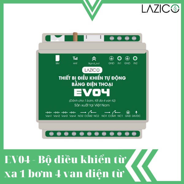 Bộ điều khiển tưới tự động qua điện thoại 1 bơm 4 van từ EV04