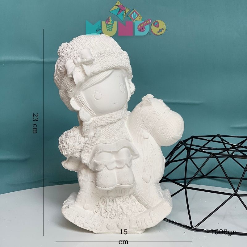Tượng tô màu (có màu cọ) cao cấp chọn mẫu SIZE XXL CÔ BÉ NGỰA GỖ, tượng thạch cao MUNDO