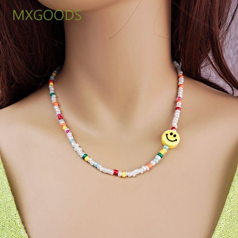 vòng cổ Mặt Hình Mặt Cười Bằng Gốm Sứ Nhiều Màu Phong Cách Dân Tộc Hàn Quốc Cho Nữ