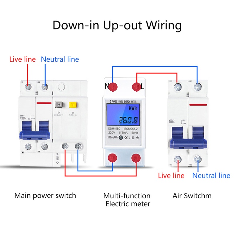 Đồng Hồ Đo Điện Tử 1 Pha 2 Dây 2P DIN-Rail KWh 220V