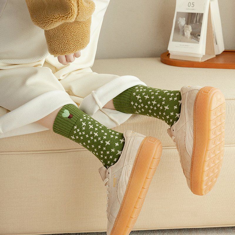 Tất nữ vớ nữ cao cổ mùa đông thêu họa tiết xương rồng xanh siêu dày cao cấp phong cách vintage