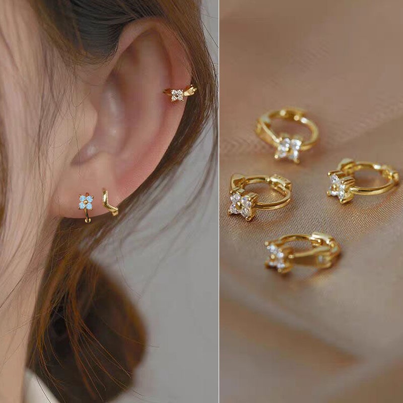Khuyên tai bạc nữ Venus, bông tai mạ vàng, set khuyên xinh xắn sang trọng đính đá