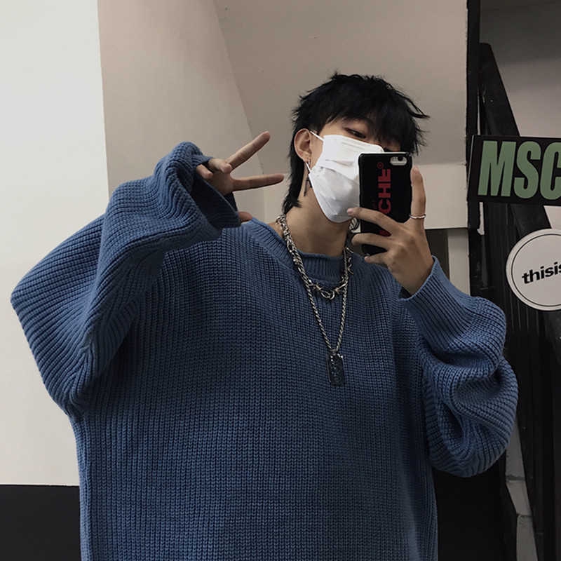 Áo len dệt kim cổ tròn dáng rộng màu trơn cho nam và nữ