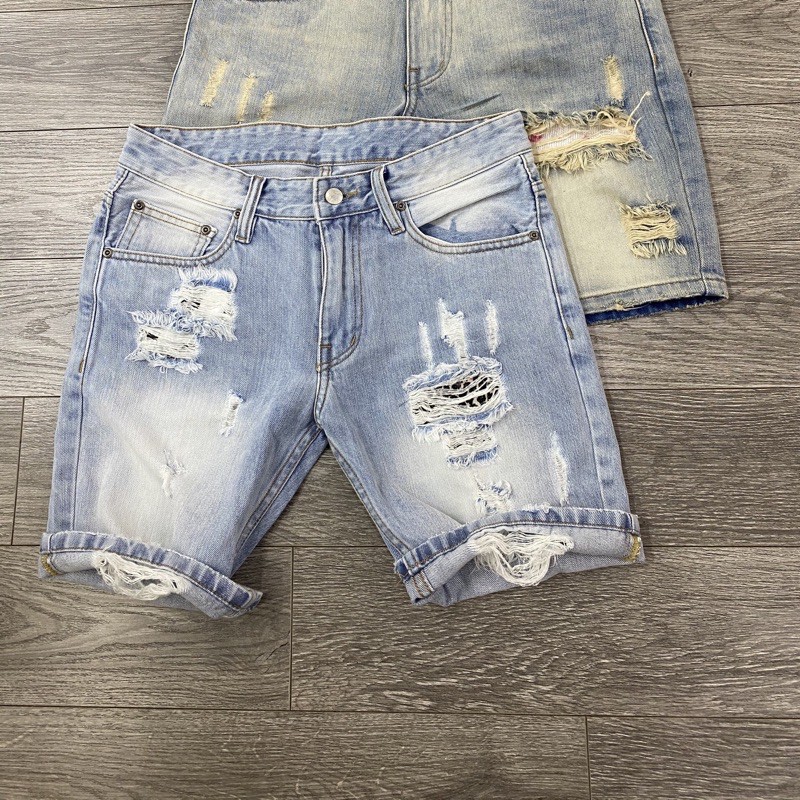 Quần Jeans Short Ripped Blue Wax Custom denim Datino chất denimdày dặn, bền màu