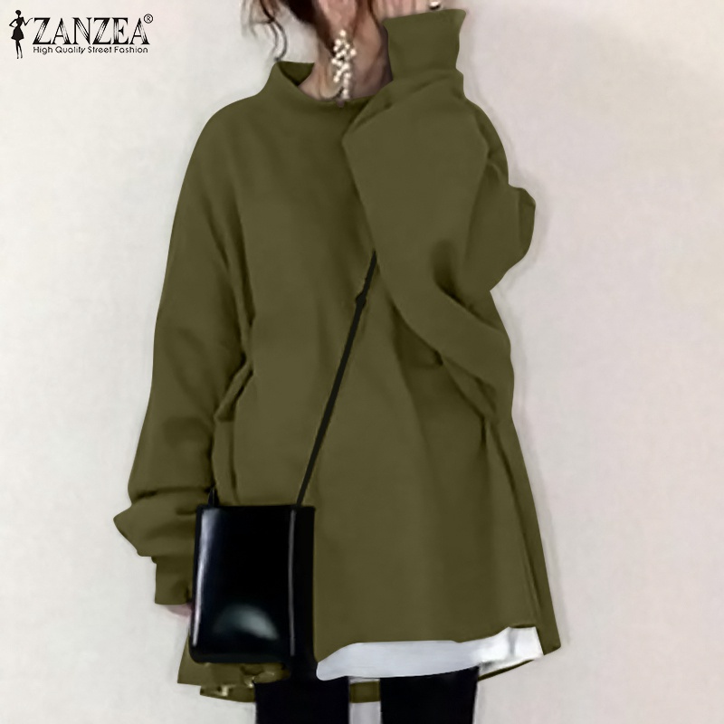 Áo sweatshirt ZANZEA tay dài cổ tròn màu trơn dáng rộng xẻ tà dành cho nữ 
 | BigBuy360 - bigbuy360.vn