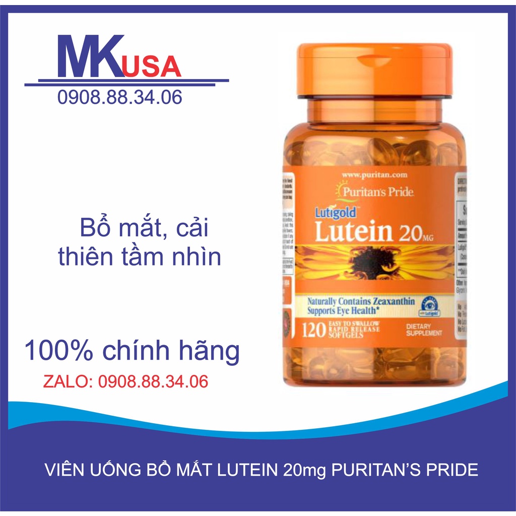 VIÊN BỔ MẮT PURITAIN'S PRIDE LUTIGOLD LUTEIN 20MG và 40MG