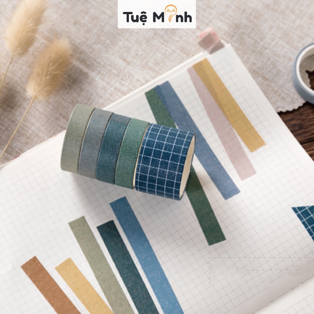 Bộ 10 washi tape trơn màu Pastel VPPTUEMINH, màu Vintage WA09 cổ điển tùy chọn bắng dính dán trang trí bullet journal