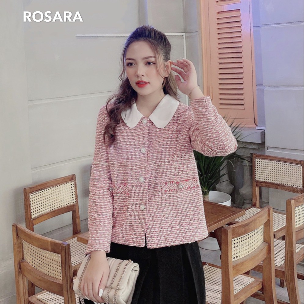 Áo dạ tweed màu hồng Rosara A535