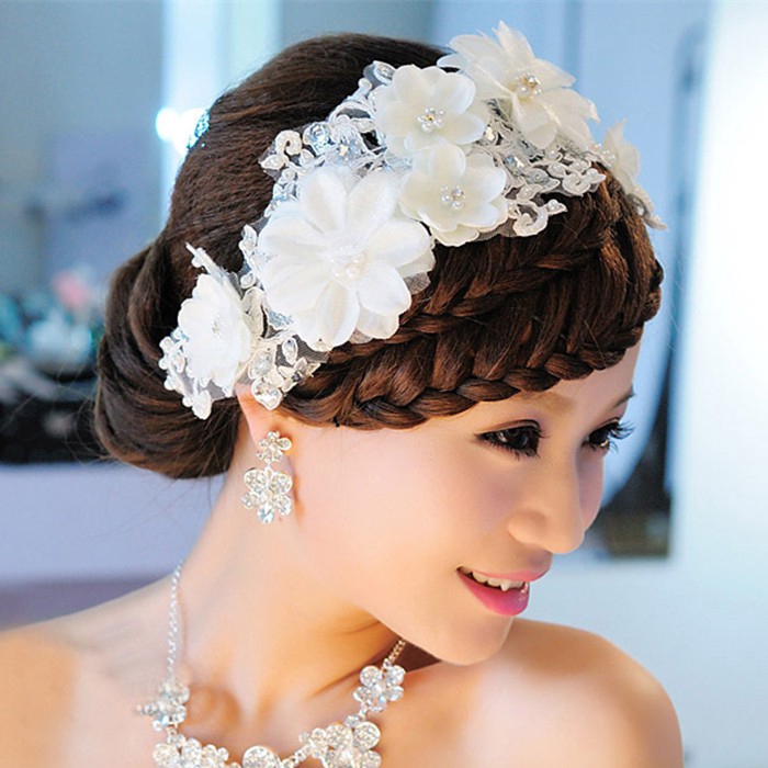 Cài tóc hình bông hoa phối ren trắng thời trang cho nữ