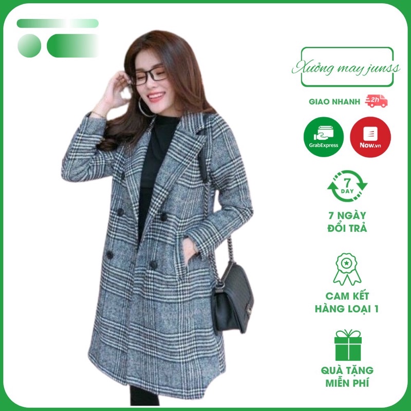 Áo dạ kẻ sọc hàng 2 lớp thiết kế dáng dài có lớp lót bên trong thích hợp đi làm đi chơi