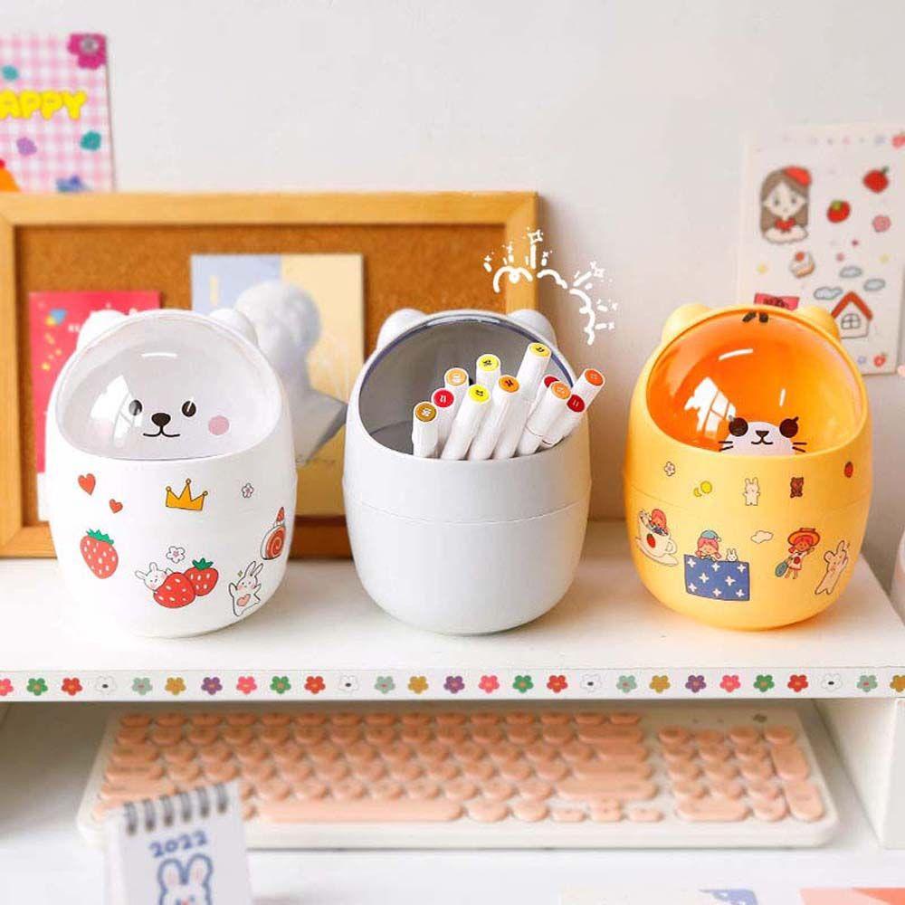 Thùng Rác Mini Có Nắp Phong Cách Bắc Âu Thanh Lịch Kèm Giá Đỡ Bút Để Bàn