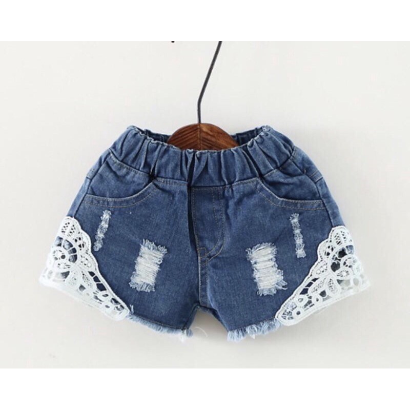 Quần short bò phối ren cho bé hàng quảng châu