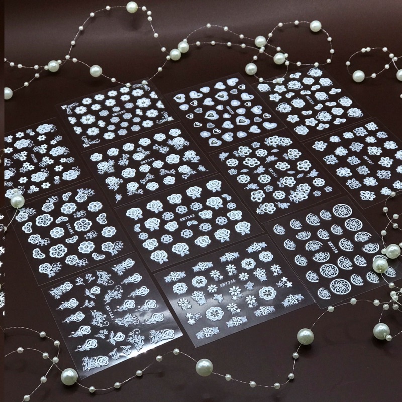 Sticker dán móng nail hoa lá và trái tim 3d