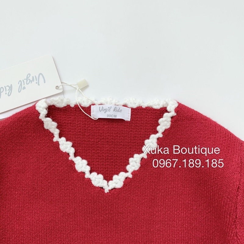 Quần Áo Trẻ Em - Set Len Đỏ Viền Trắng Mặc Noel / Tết Cao Cấp Virgil Kids Bé Gái