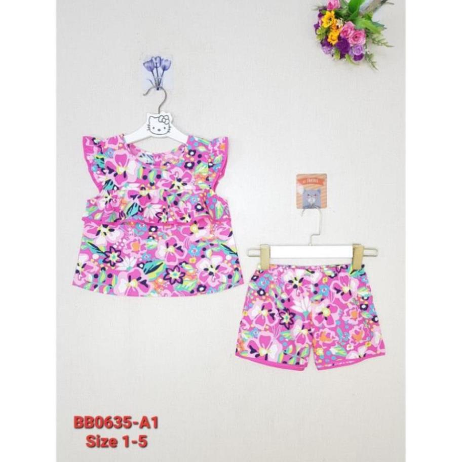 BB0635-A4 - Bộ bé gái chất thô tay hến , in hình , màu trắng , size bé 1t-5t