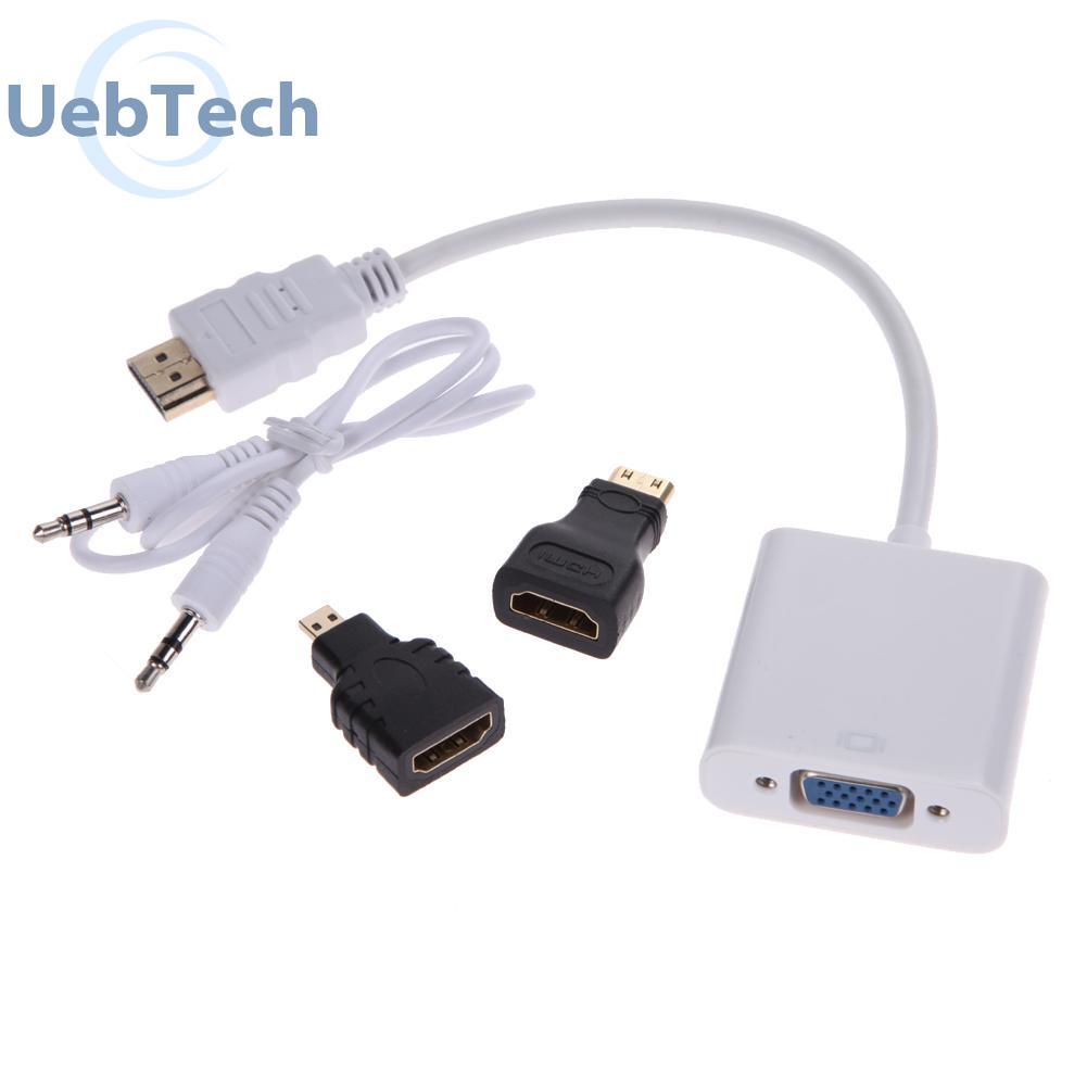 Uebtech 1080P Micro HDMI-compatible / Mini HDMI-compatible / HDMI-compatible to VGA Converter Adapter with Audio
