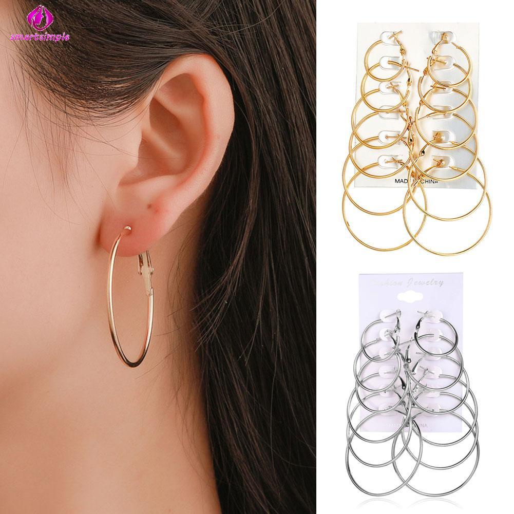 Set 6 Đôi Bông Tai Dạng Vòng Thời Trang Cho Nữ