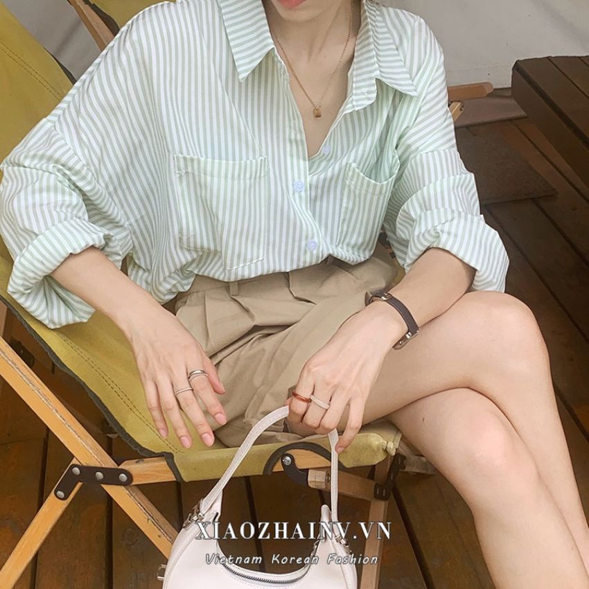 Áo sơ mi nữ tay dài họa tiết kẻ sọc thiết kế phong cách Retro Hàn Quốc trẻ trung dành cho nữ – kemi